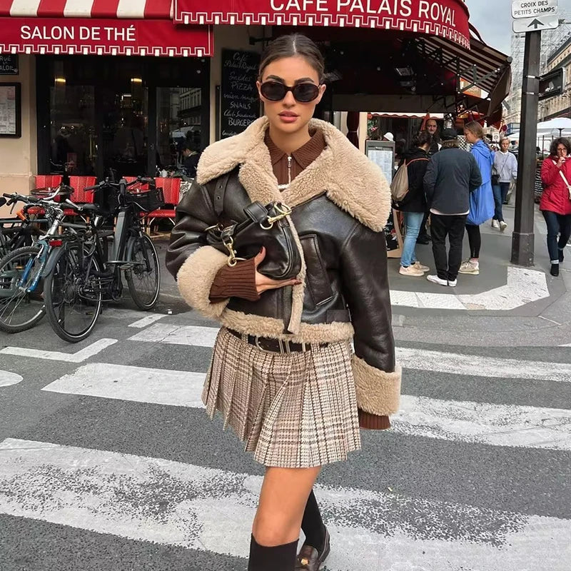 Jaqueta de couro feminina com camursa | Faetton &Co.