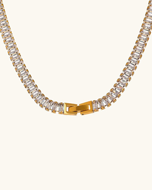 Yhpup 316L Stainless Steel Necklace Luxury Shiny Cubic Zirconia Fashion Jewelry for Women цепочка на шею женская Wedding Gift