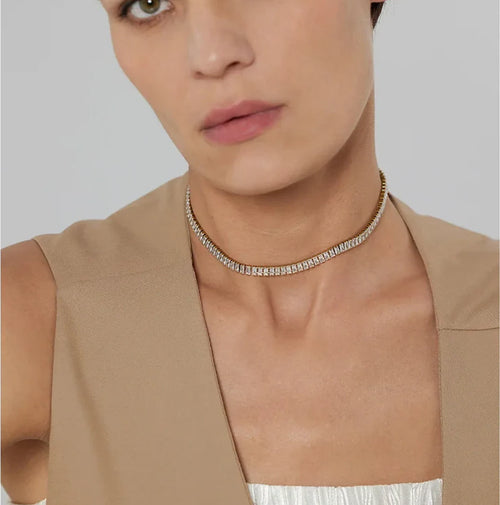 Yhpup 316L Stainless Steel Necklace Luxury Shiny Cubic Zirconia Fashion Jewelry for Women цепочка на шею женская Wedding Gift