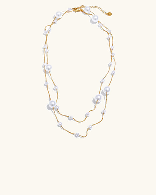 Yhpup 90+5 cm Elegant Simulated Pearl Beads Long Daily Sweater Chain Necklace 18K Golden Waterproof Chic Stainless Steel Jewelry