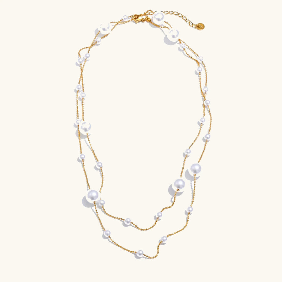 Yhpup 90+5 cm Elegant Simulated Pearl Beads Long Daily Sweater Chain Necklace 18K Golden Waterproof Chic Stainless Steel Jewelry YH4414A Gold