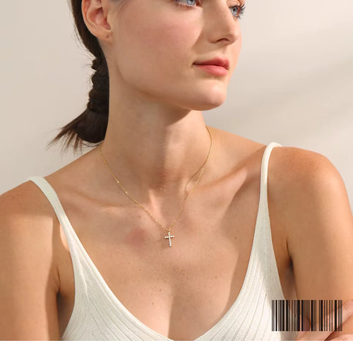 Yhpup Delicate Shiny Cubic Zirconia 316L Cross Pendant Necklace for Women Stainless Steel High Quality Jewelry Water Resistant