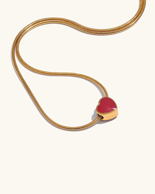 Yhpup Exquisite Handmade Polished Jewelry 316L Stainless Steel Red Enamel Small Heart Love Chic Necklace Fashion Charm Romantic