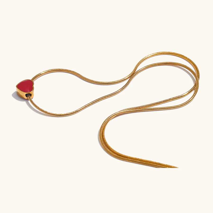 Yhpup Exquisite Handmade Polished Jewelry 316L Stainless Steel Red Enamel Small Heart Love Chic Necklace Fashion Charm Romantic
