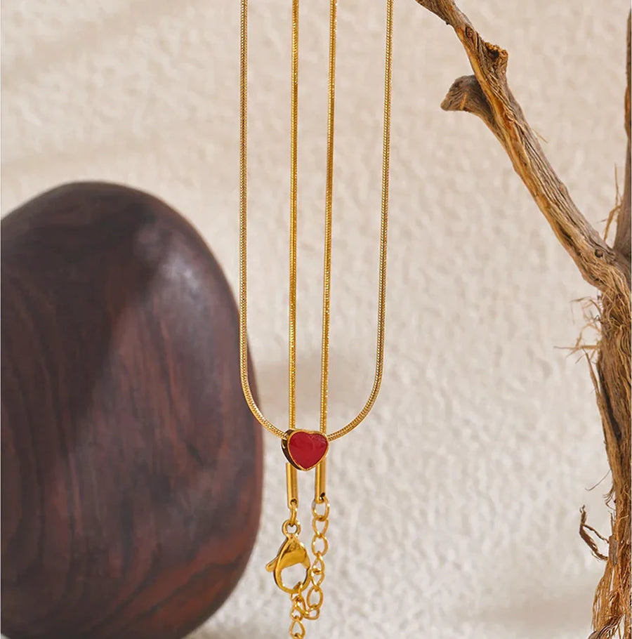 Yhpup Exquisite Handmade Polished Jewelry 316L Stainless Steel Red Enamel Small Heart Love Chic Necklace Fashion Charm Romantic