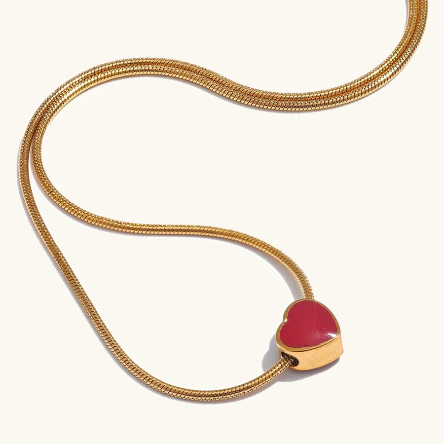 Yhpup Exquisite Handmade Polished Jewelry 316L Stainless Steel Red Enamel Small Heart Love Chic Necklace Fashion Charm Romantic YH4119A