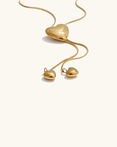 Yhpup Glossy Stainless Steel Heart Love Chain Long Drop Necklace High Quality Romantic Attractive Jewelry Gift