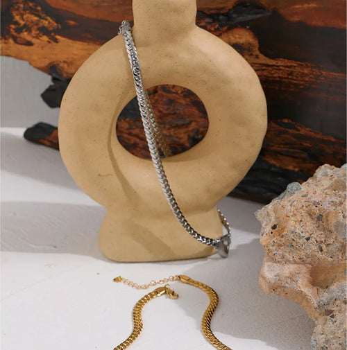Yhpup Heart Chain Necklace Stainless Steel for Women Fashion Metal Texture Flat Collar Waterproof Necklace Girlfriend Gift