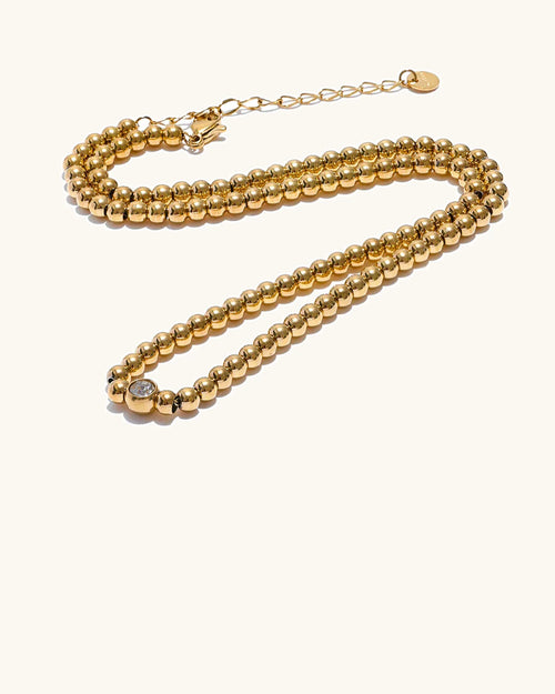 Yhpup High Quality 18K PVD Plated Round Beads Chain Handmade Necklace Water Resistant Stainless Steel Statement Jewelry