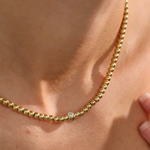 Yhpup High Quality 18K PVD Plated Round Beads Chain Handmade Necklace Water Resistant Stainless Steel Statement Jewelry