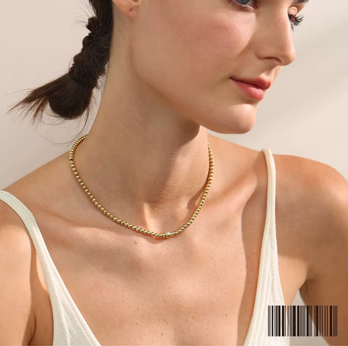 Yhpup High Quality 18K PVD Plated Round Beads Chain Handmade Necklace Water Resistant Stainless Steel Statement Jewelry