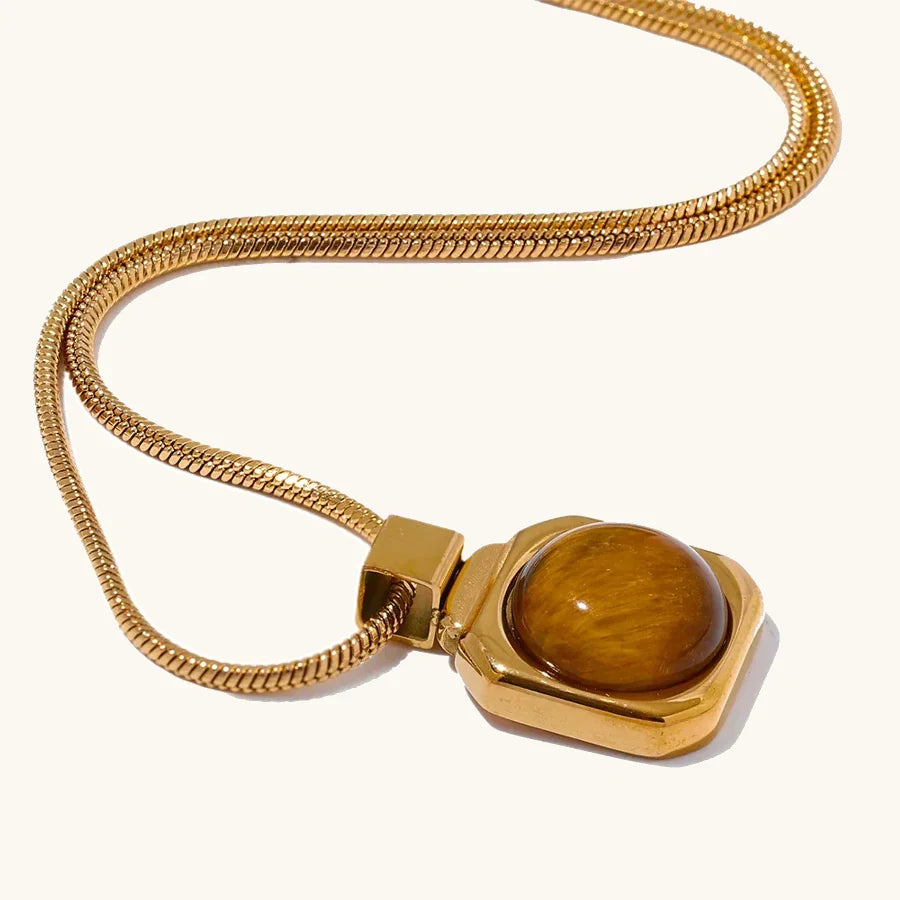 Colar Olho de Tigre Quadrado Dourado