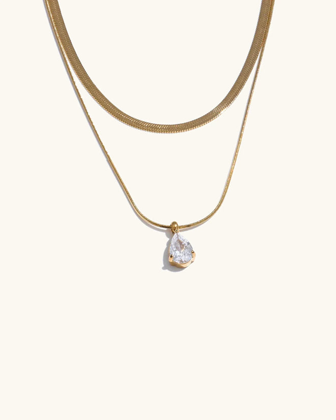 Colar Duplo Gota com Zircônia