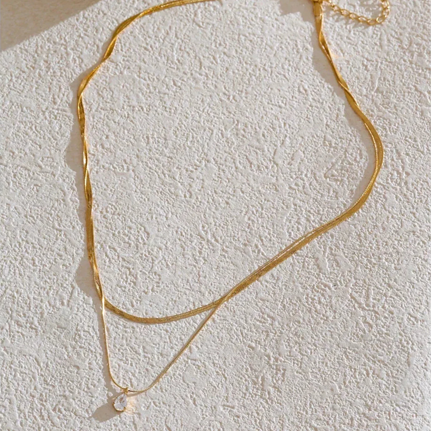 Colar Duplo Gota com Zircônia