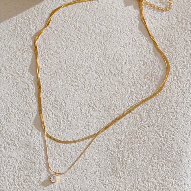 Colar Duplo Gota com Zircônia