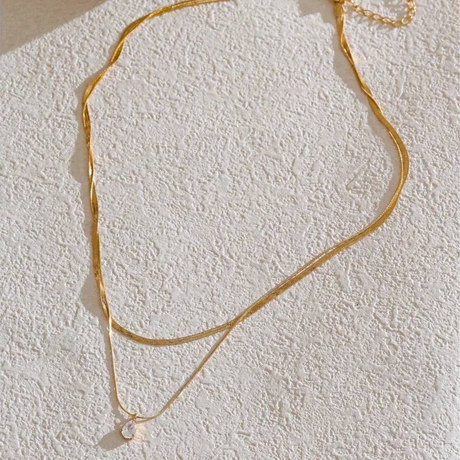 Colar Duplo Gota com Zircônia