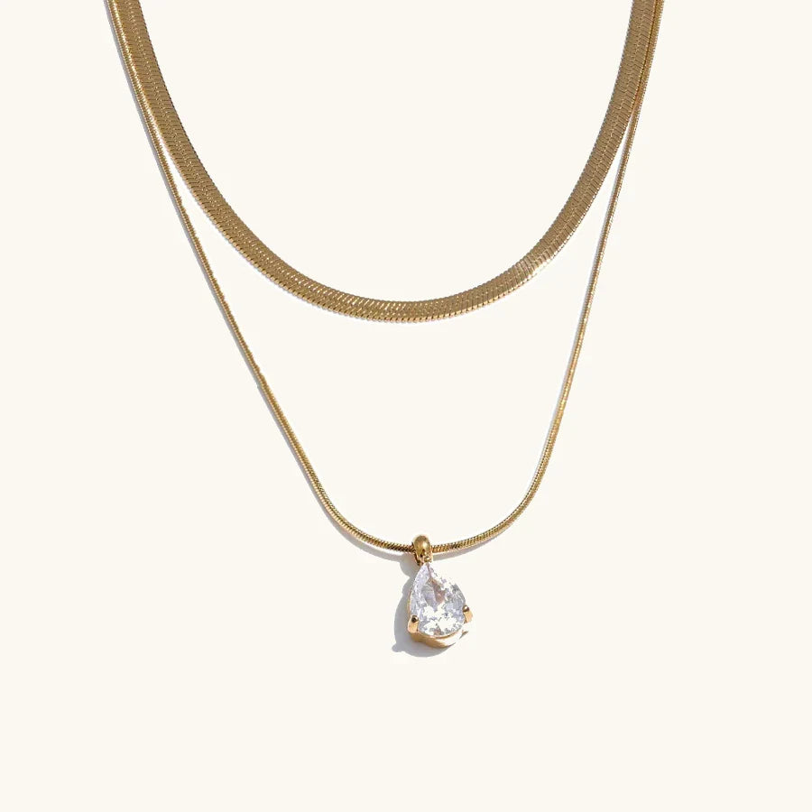 Colar Duplo Gota com Zircônia Dourado