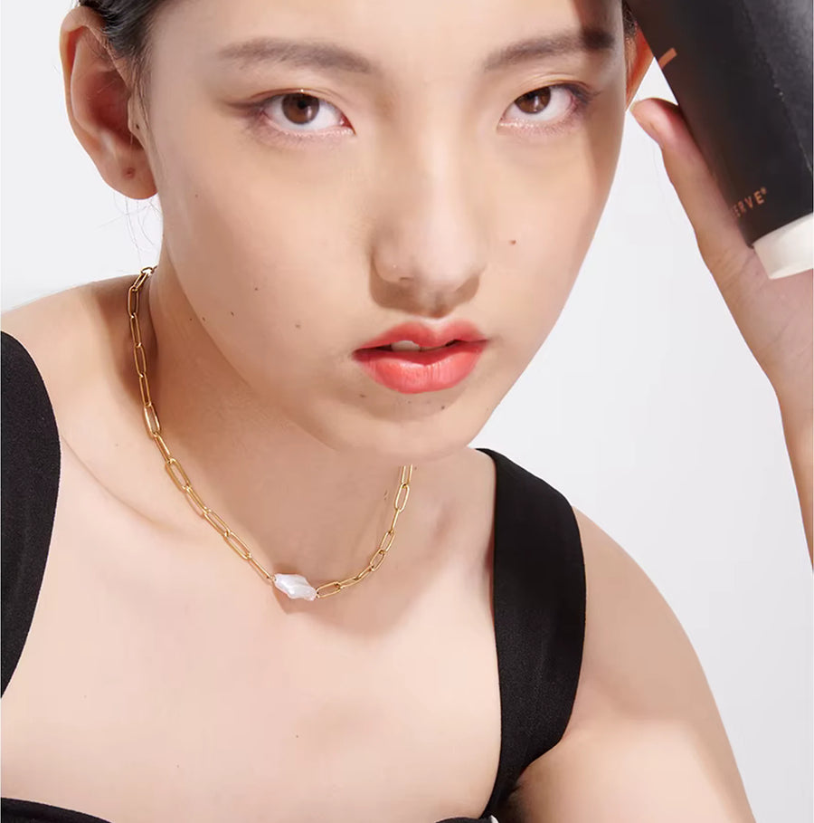 Yhpup Stainless Steel Natural Pearl Pendant Necklace Metal Chain High Quality Jewelry Gold Color Collar for Women Girls Gift