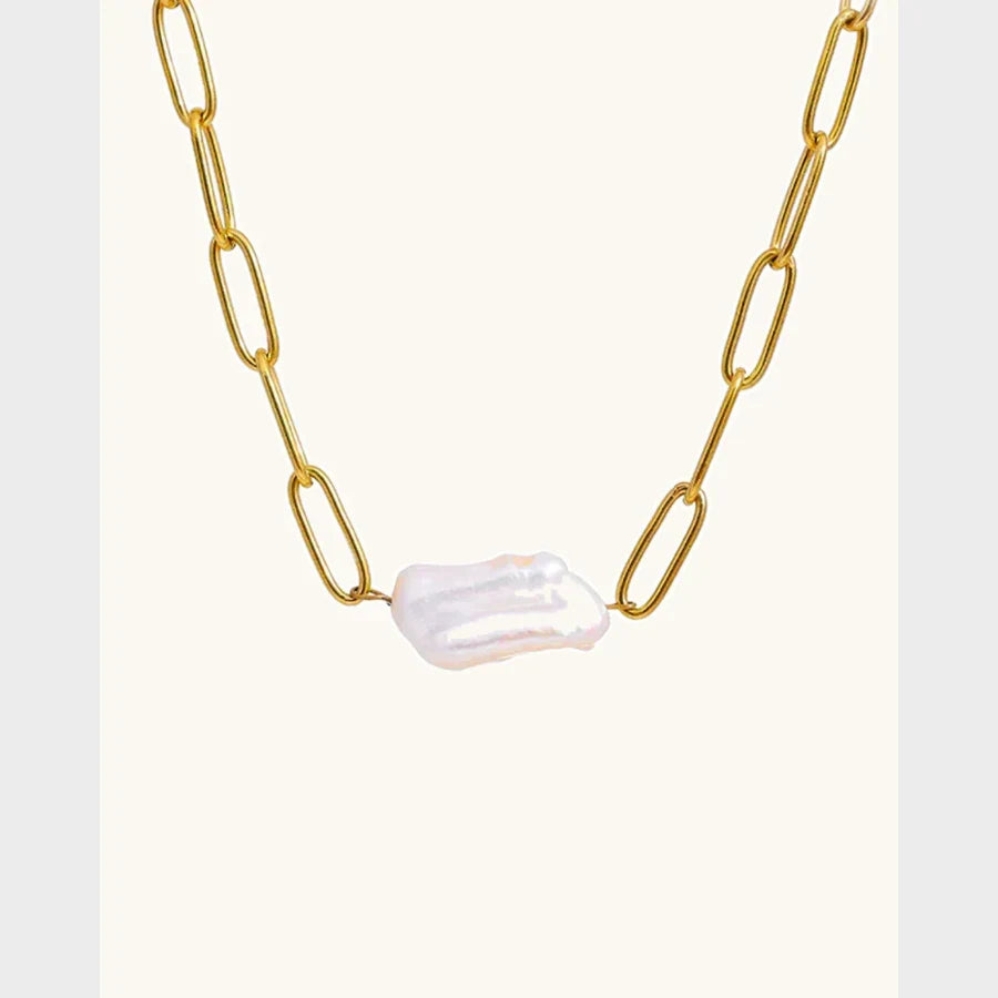 Yhpup Stainless Steel Natural Pearl Pendant Necklace Metal Chain High Quality Jewelry Gold Color Collar for Women Girls Gift