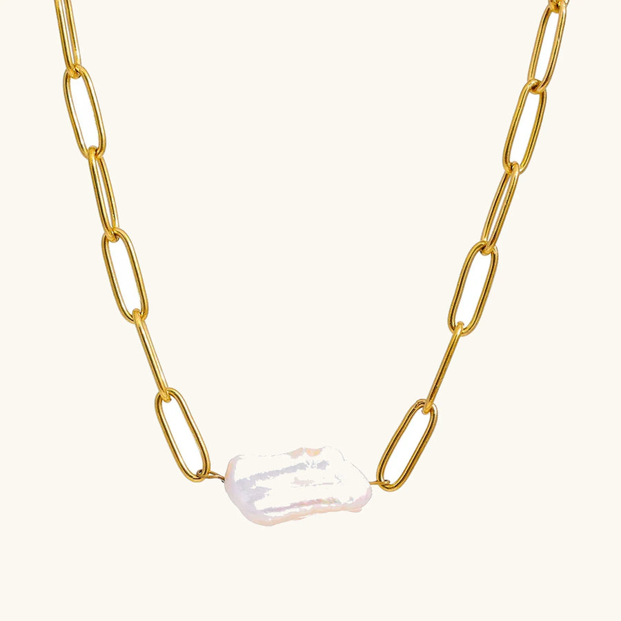 Yhpup Stainless Steel Natural Pearl Pendant Necklace Metal Chain High Quality Jewelry Gold Color Collar for Women Girls Gift YH1484A Necklace