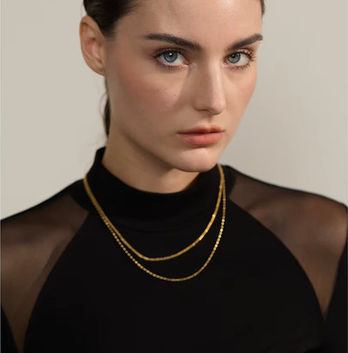 Yhpup Tarnish Resistant Stainless Steel Chic Beads Chain Double Layered Overlay Exquisite Necklace Collar Jewelry Wholesale Gift
