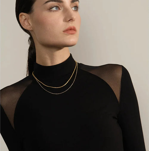 Yhpup Tarnish Resistant Stainless Steel Chic Beads Chain Double Layered Overlay Exquisite Necklace Collar Jewelry Wholesale Gift