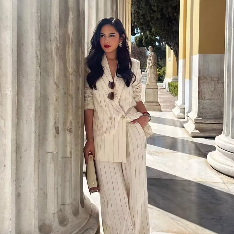 Blazer feminino branco listrado | Faetton &Co.